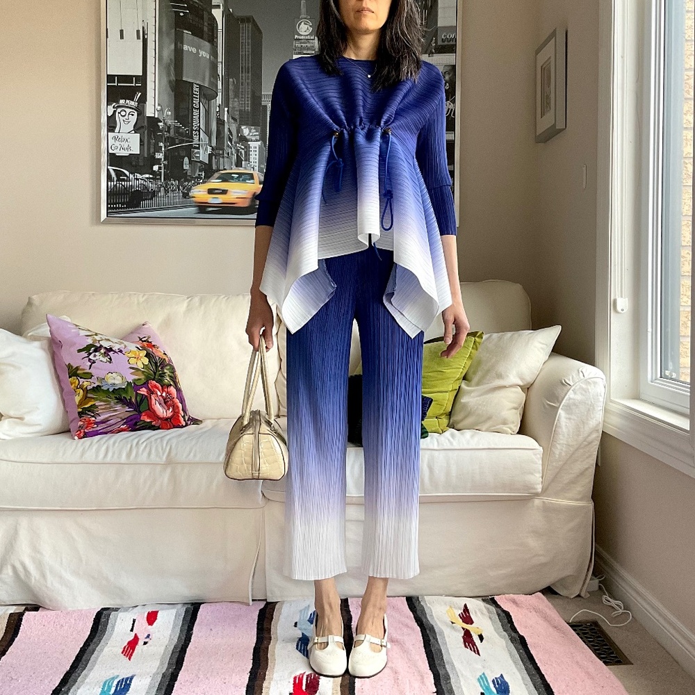 Micropleated blue ombre pants - Picture 2 of 13